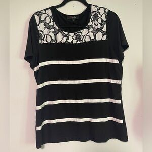 Elegant Black and White Lace Stripe Tee